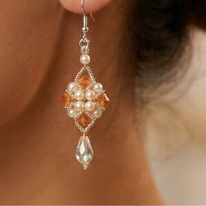 Elegant Silver and Orange Dangle Earrings